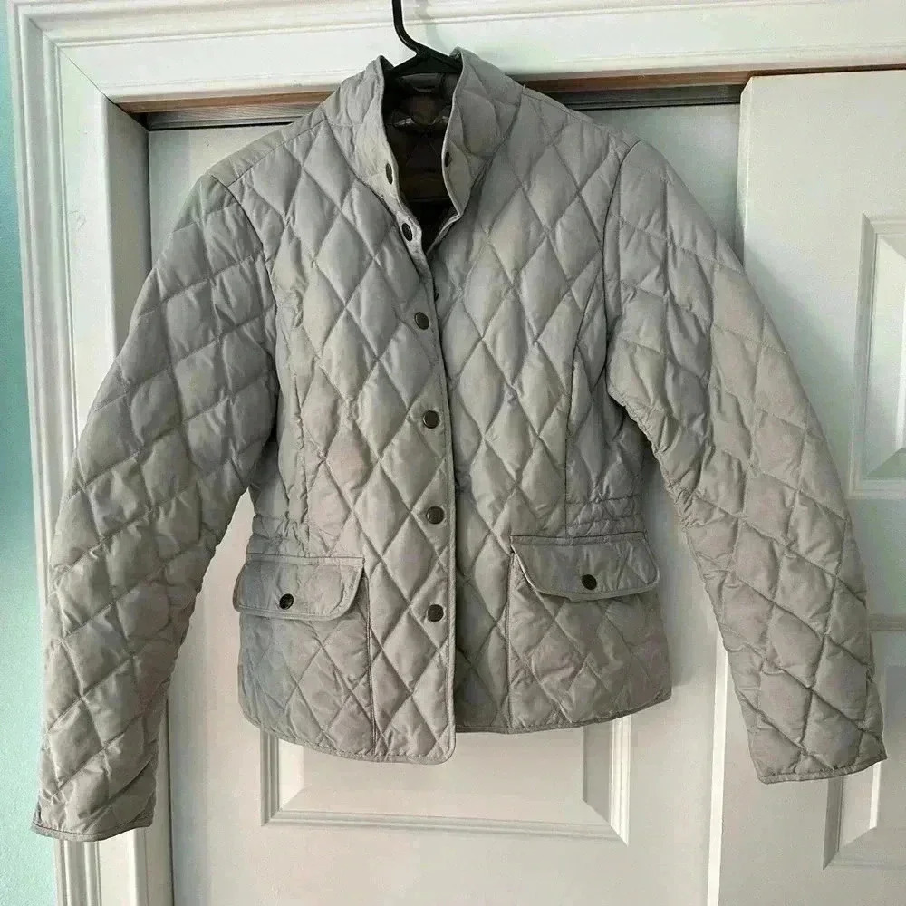 Eddie Bauer Coat Women's 100% Goose Down Puffer Jacket Gray Snap Petite S EB 550
